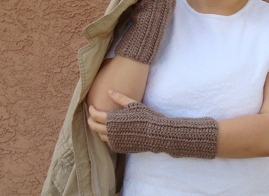 Truffle Heather Brown Fingerless Gloves for Men or Women from Hoooked - Arm Warmers, Fingerless Mittens, Wrist Warmers