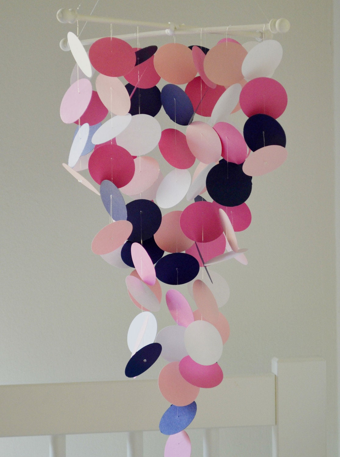 Light Pink, Hot Pink, White and Navy Blue Handmade Baby Mobile - Medium