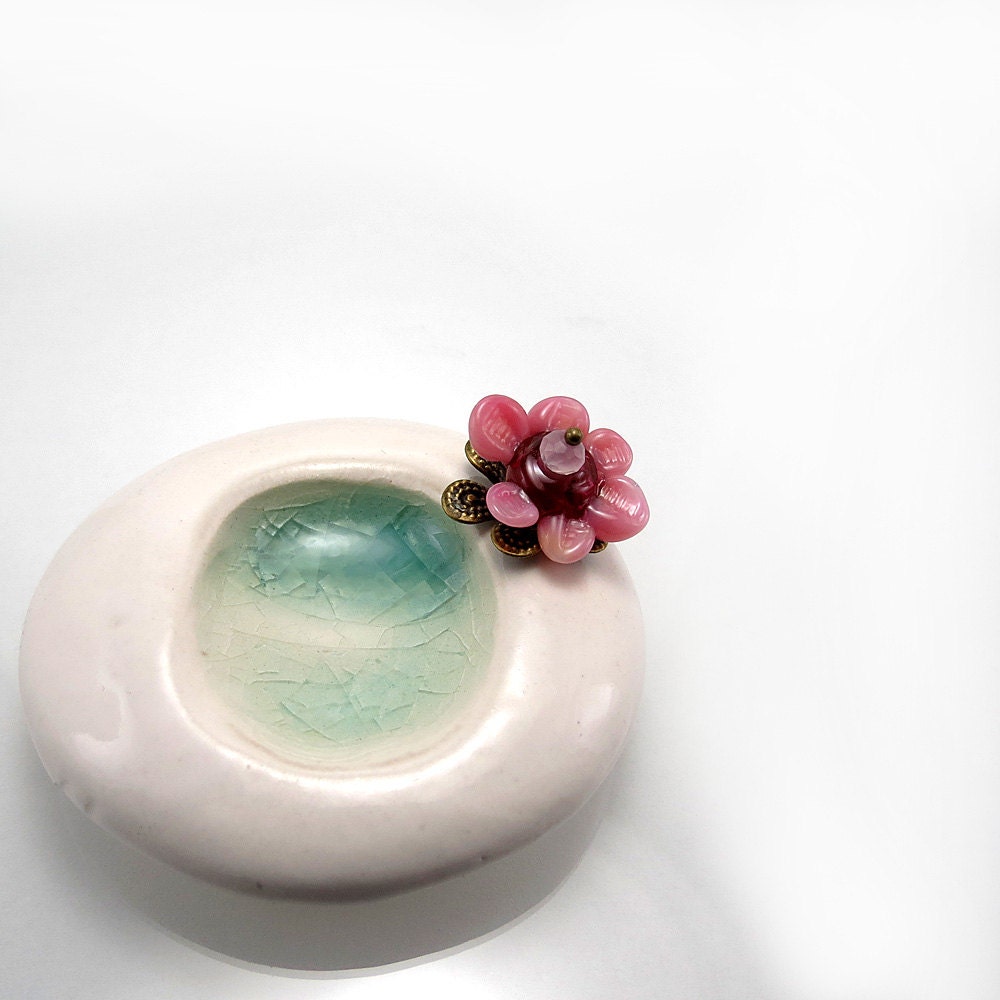 Wedding ring holder, pink flower ring bowl - Sweet flower ring dish