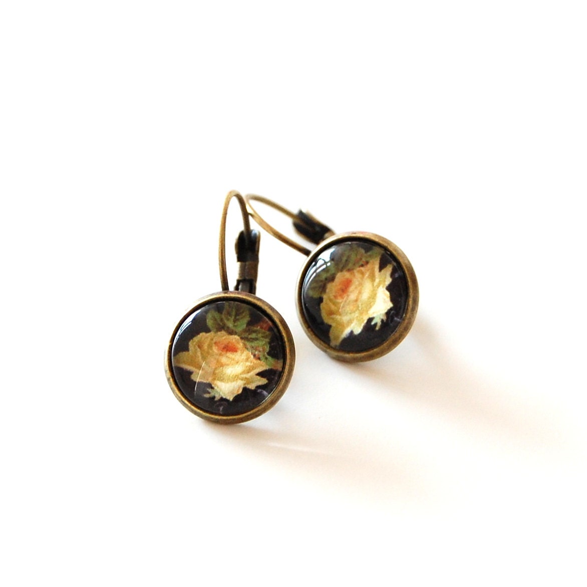 Vintage Yellow Rose Earrings. Winter Florals. - JujuTreasures