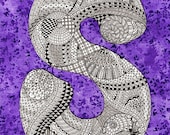 ACEO Alphabet Letter S zentangle doodle initial monogram art print by Karen Anne Brady