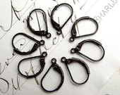 Elegant leverback ear wires, antiqued brass earring findings, US made (8 earwires) black patina finish, aged, lever back, lead nickel free