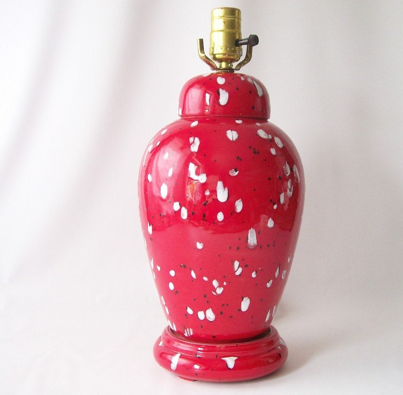 vintage red lamp white black speckled retro home decor modern lighting light retro bright colorful