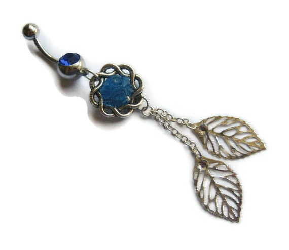 Leaf Belly Button Ring, Belly Button Jewelry, Navel Ring, Dangle Belly Ring