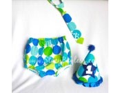 3 PIECE SET Party Hat - Diaper Cover - Necktie for Cake Smash or First Birthday - ORIGINAL Design by StacyBayless Baby - Boys