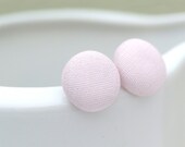 Light Pink Earrings, Button Studs, Fabric Covered Button Earrings, Surgical Stainless Steel Earrings, Pink Chic Earrings