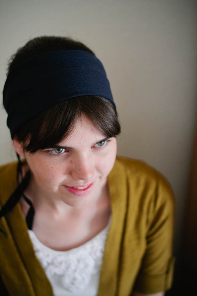 Shabby Chic Headband -- Lightweight Cotton Headcovering -- Navy Blue