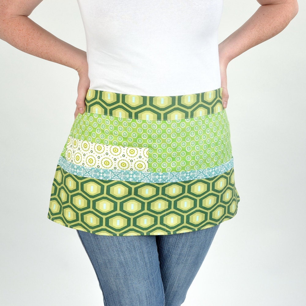 Green, Blue and Chartreuse Half Apron Vendor or Waitress Style  Apron in Amy Butler Fabric
