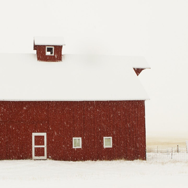 Red Barn Art Fine Art Photography Snow Art Winter Art Snow Landscape Art Photography 8x8 or 8x10 Fine Art Photograph
