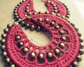 Crocheted hoops in coral and gold