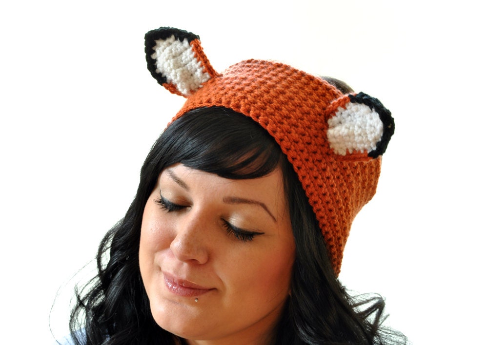 Fox Crocheted Headband Earwarmer Orange and Black Fox Ears