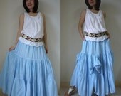 Meet You There... Steampunk Funky Light Cotton Ruching Tiered Maxi Skirt Hand Dyed In Dusty Light Blue