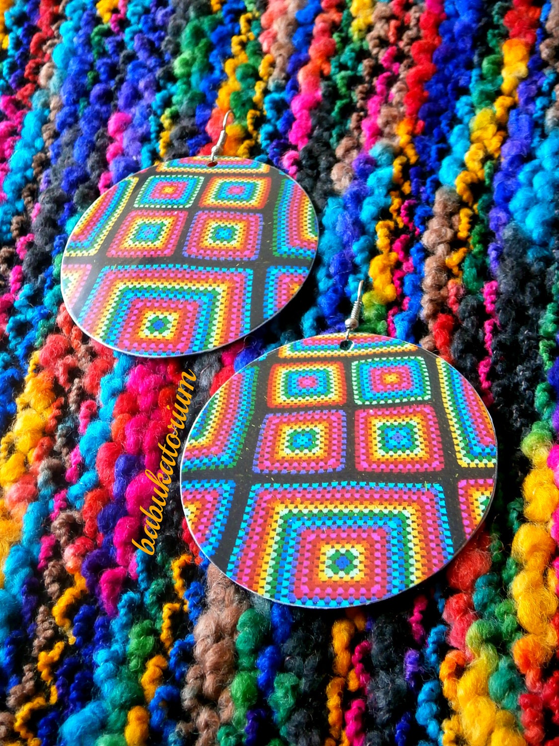 Babukatorium Earrings - Rainbow Mosaic Granny Square Blanket