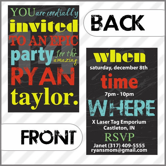 12 Epic Punk Teenage Birthday Invitations OR Digital File
