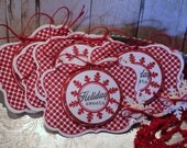 Set of 6 Handmade/Handstamped Glittered Holiday Sweets Christmas Gift Tags