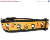 ON SALE Hello Kitty Halloween Dog Collar, 1.5 inch wide, available in 4 sizes, small, medium, large, ribbon, nylon, orange, black, pumpkin,