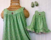 Summer Nightgowns, Girls Size 8, Size 10, 100% Soft Cotton Knit  Interlock, with Matching Amer Girl Doll Nightgown/Slippers READY to SHIP