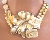 Statement Necklace Choker Flowers and Pearls