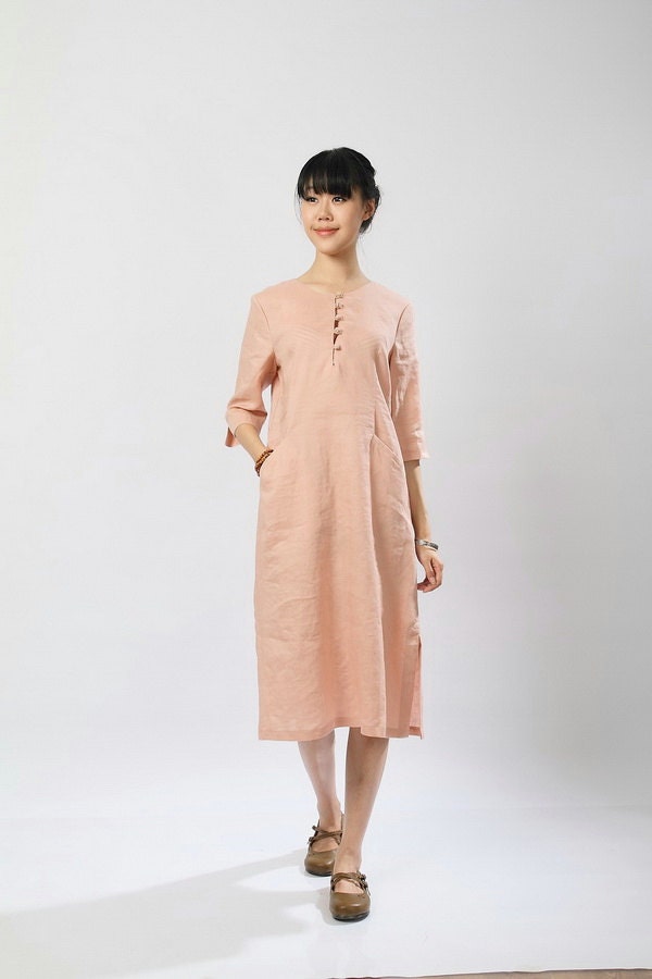 Pink color linen long sundress(more colour and size choice)