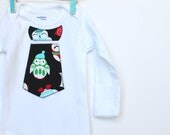 Custom Baby Bodysuit with Necktie in Christmas Owls, Baby Boy Neck tie Bodysuit, Long-sleeved Boy Bodysuit, Size 0-3, 3-6, 6-12 or 12-18m