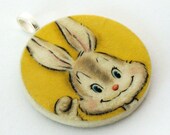Pendant, Funny Bunny, Handmade Decoupaged, FREE SHIPPING