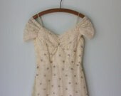 70's Maxi Dress ... Vintage Lace Ruffle Gown ... Off Shoulder Organza Summer Dress ... Small / Medium