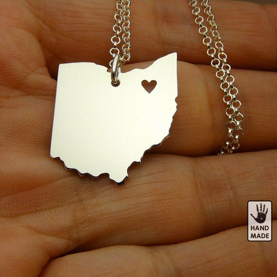 OHIO STATE , solid sterling silver pendant , sterling silver chain, custom heart
