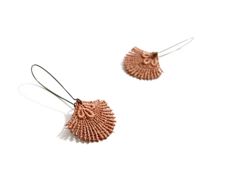 Lace Earrings - Rosine in Copper - For Her - Simple Metal Lace Jewelry