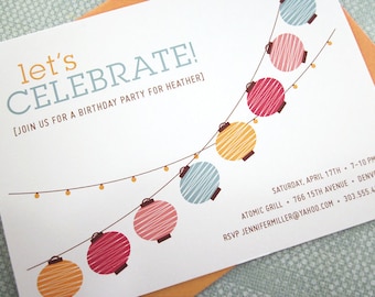 Party Lights - Paper Lanterns - Handmade Invitations 12PK