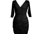 Womens clothing. Pleated dress with long sleeve. Womens pleated dress. Black shirred dress. Custom women's dress. Plus size dress.