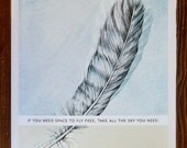 11x14 print with line from Ellis Paul's lyrics and feather illustration