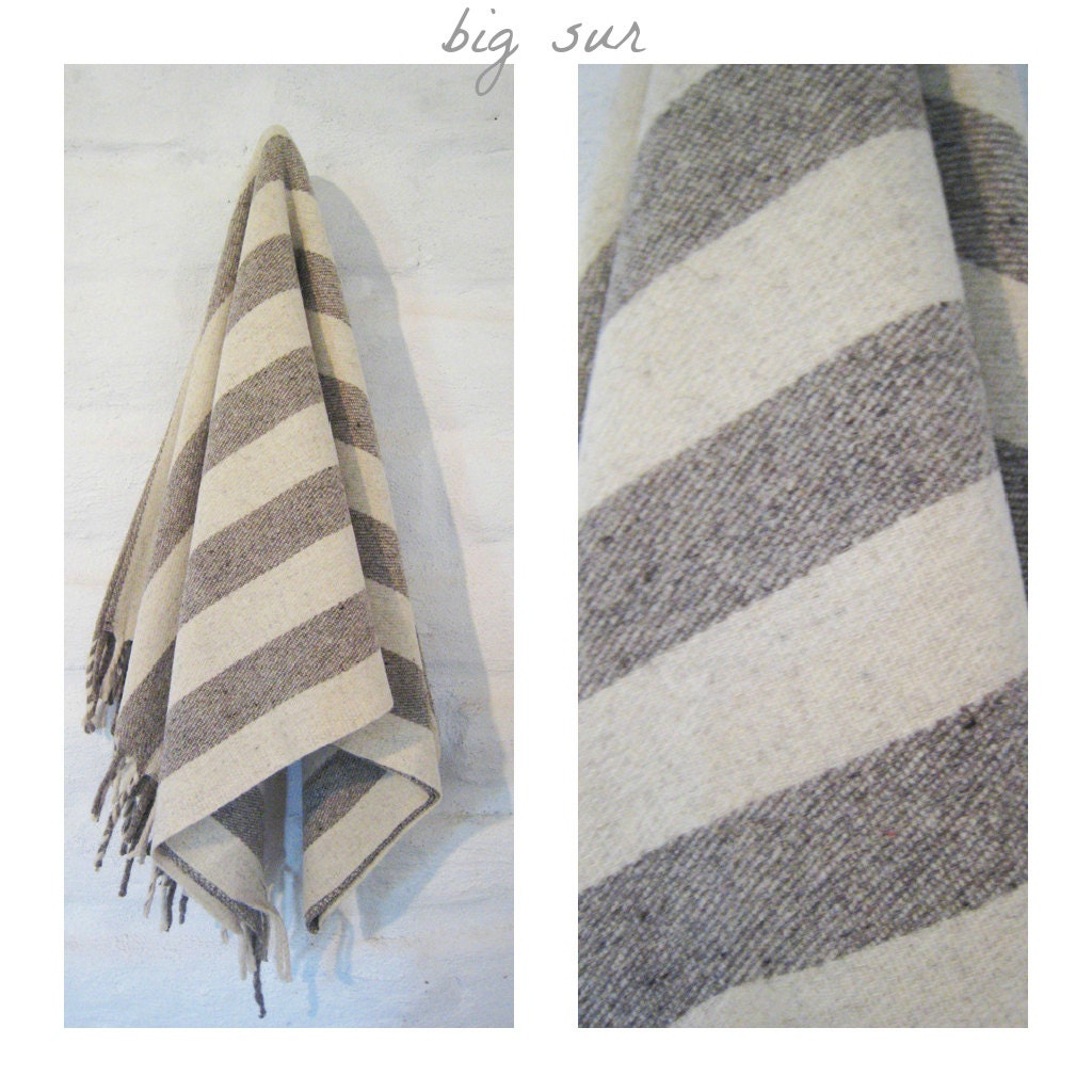BIG SUR 100% Pure Virgin Wool Minimal Mexican Blanket/Throw/Sarape/Poncho