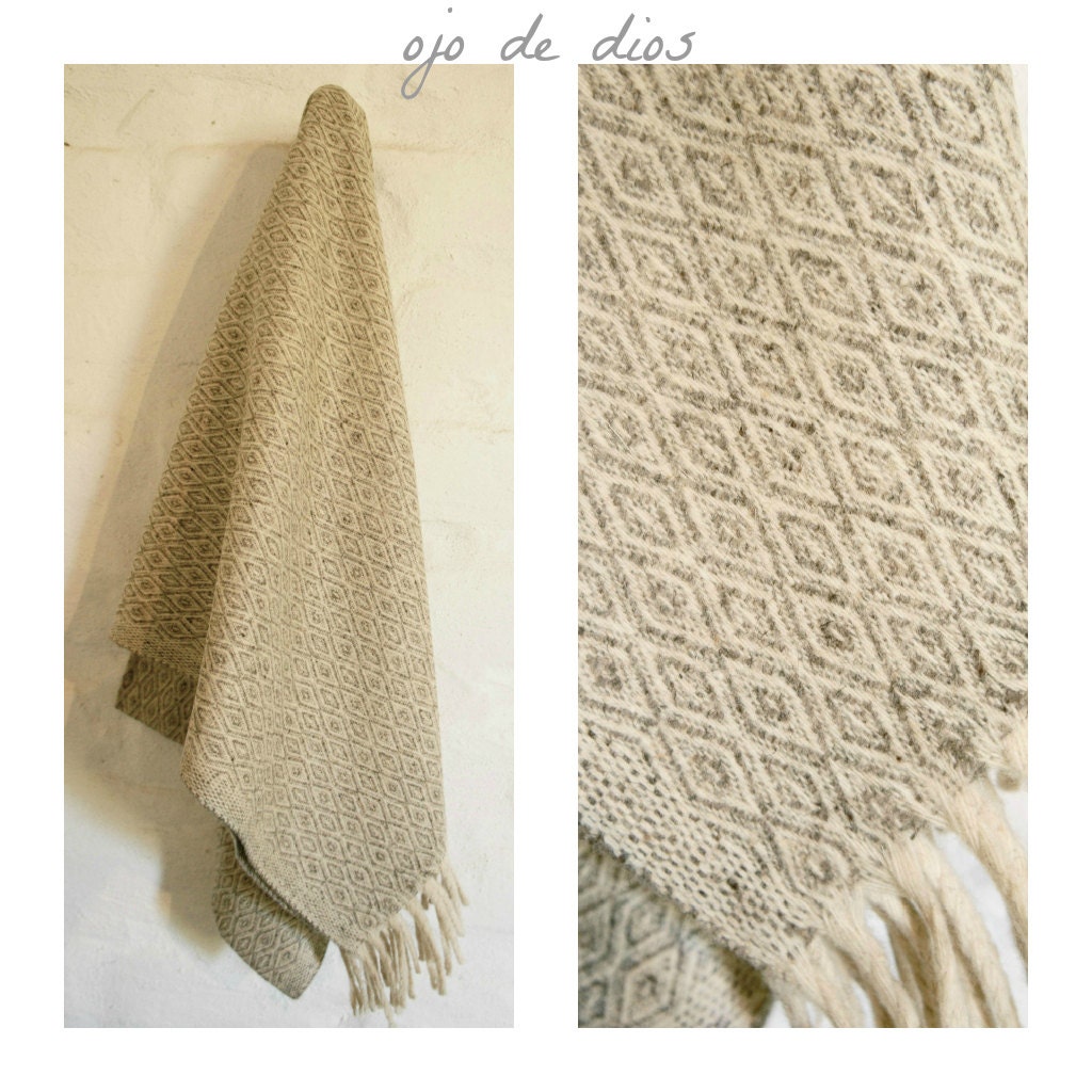 OJO DE DIOS 100% Pure Virgin Wool Minimal Mexican Blanket/Throw/Sarape/Poncho