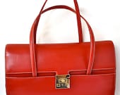 Vintage GUCCI Tote Red Leather Large Structured Locking Computer Bag