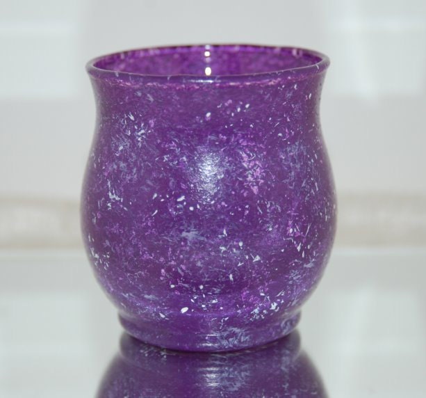 Hand Painted Violet Purple Marbled Glass Candle Holder