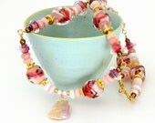 Pink Beaded Necklace with OOAK Freshwater Pearl Focal & Peruvian Opal Beads. Supports Breast Cancer Awareness. Artisan Boro Bead Jewelry.