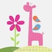 Kids Wall Art, Children's Room Decor, Nursery Art Decor, Birds, Giraffe, Pink, Aqua, Orange, Pretty Flower, 8x10 Print