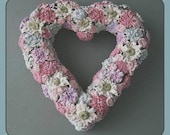 Cottage Chic Decor, Flower Wreath, Floral Wreath, Heart Wreath, Flower Wall Decor Wedding Decoration Wall Hanging Gift Art Feminine Handmade