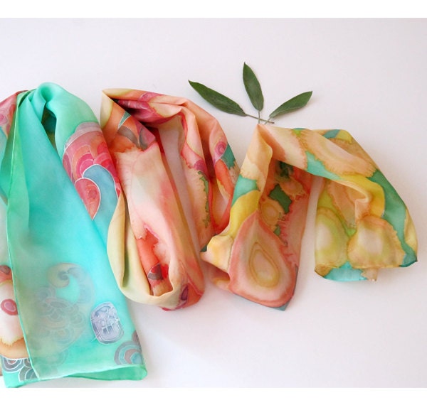 Pastel Silk scarf hand painted on ponge silk - Tomorrow never comes -180x45