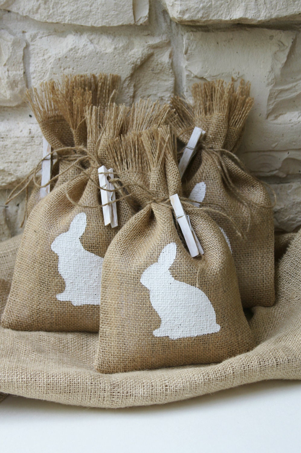 Burlap Gift Bags or Treat Bags, Easter, Baby Shower, Birthday Party, Shabby Chic Gift Wrapping, Set of Four.