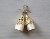 Gold Champage earrings,  statement ethnic gold earrings, Baroque earrings, Arabesque earrings, champagne satin earrings