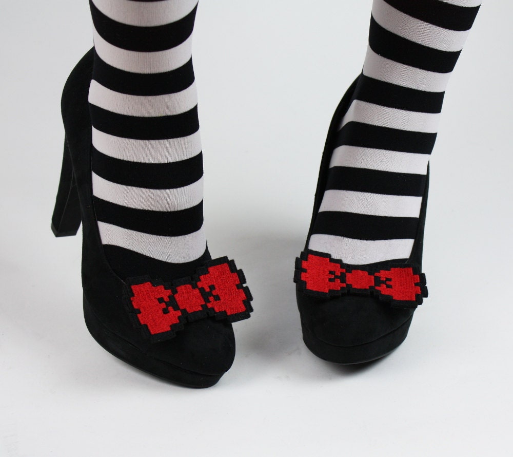 8 Bit Bow Shoe Clips, Pixel Bows