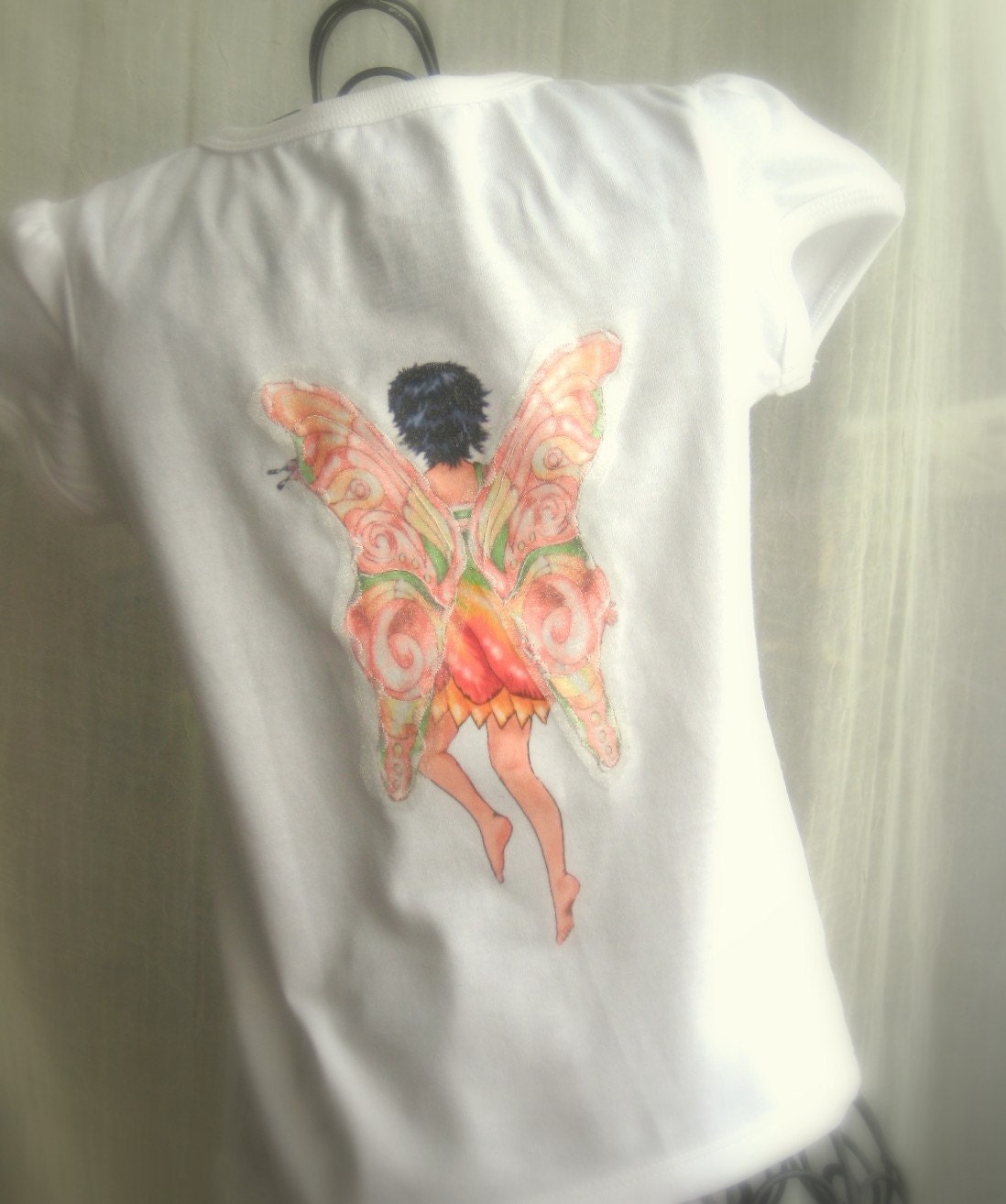 Whimsical Fairy Tee with Wings - Flower Fairy Willow with Appliqued Irridescent Wings on Back for Girls
