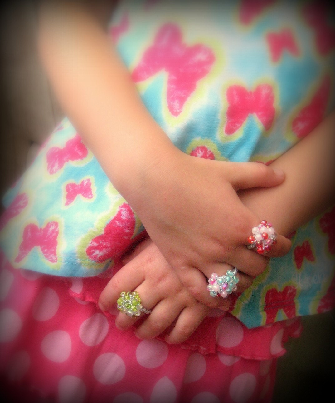 Crocheted Bead Cluster Ring for Little Girls - Custom Order Colors