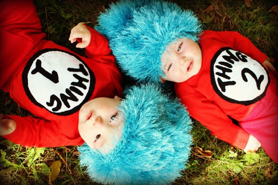 Handsewn Thing 1 and Thing 2 Bodysuits/Costumes, Both onesies included, perfect for 1st Halloween or Birthday TWINS
