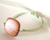 for him - rustic bracelet wooden and light green waxed cotton - men and unisex adjustable bracelet