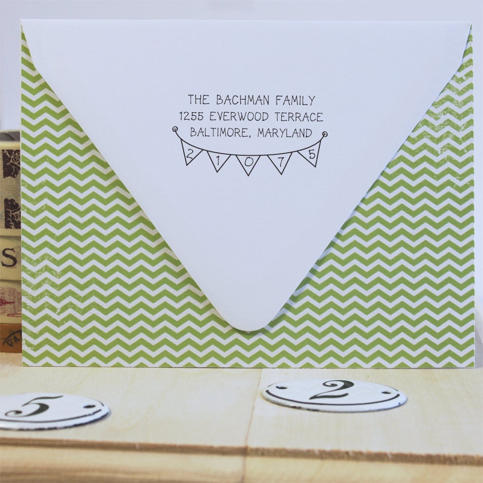 Self Inking Custom Rubber Address Stamp - Flag Banner