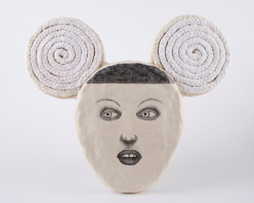 Clay and Drawing Portrait of a Woman with Mouse Ears Braided - GingerMoon