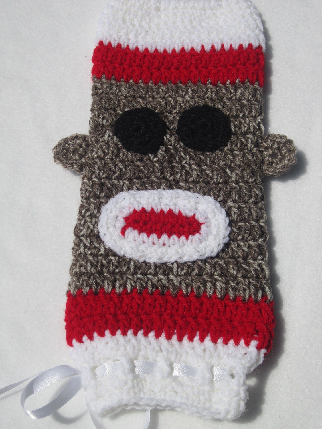 Sock Monkey Crochet Plastic Bag Holder