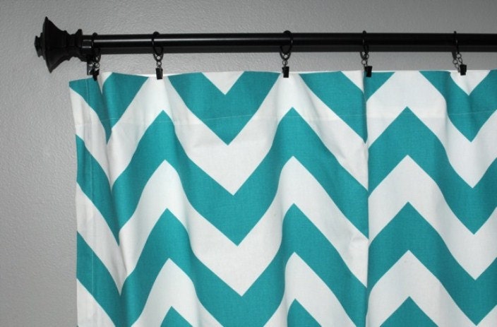 Turquoise Chevron Curtain Panel  50x84 Rod Top or Ring Clips - Turquoise Zig Zag Curtains